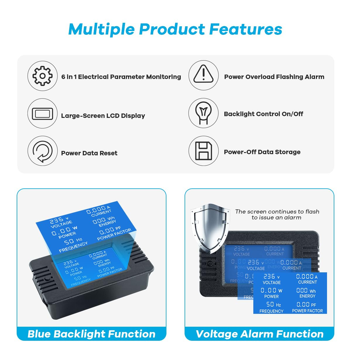 AC 80-260V 100A Multi-Function Power Monitor LCD Digital Display Voltage Current