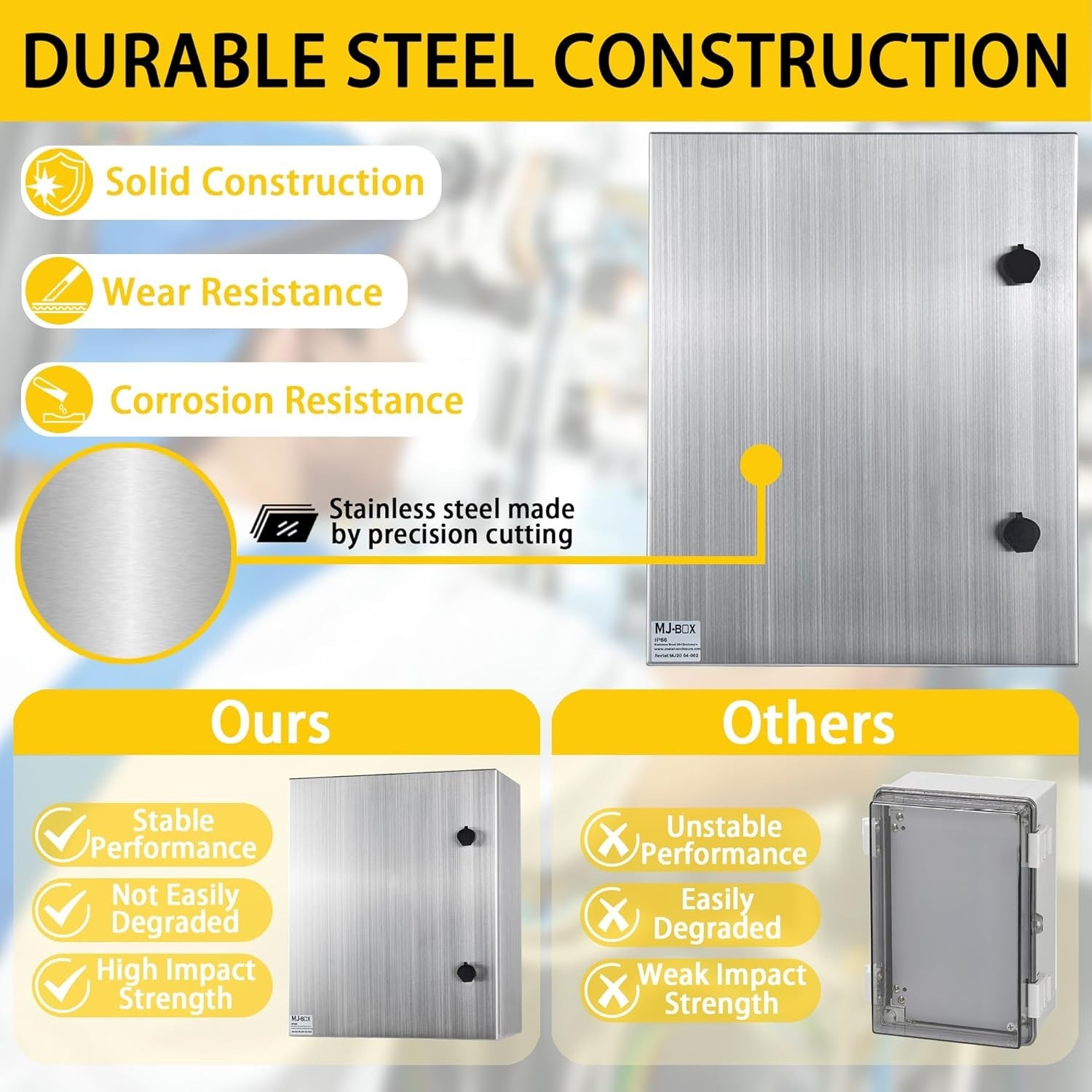 24×20×10″ 304SS Wall Mount Control Cabinet NEMA4X IP66 Corrosion Resistant Box