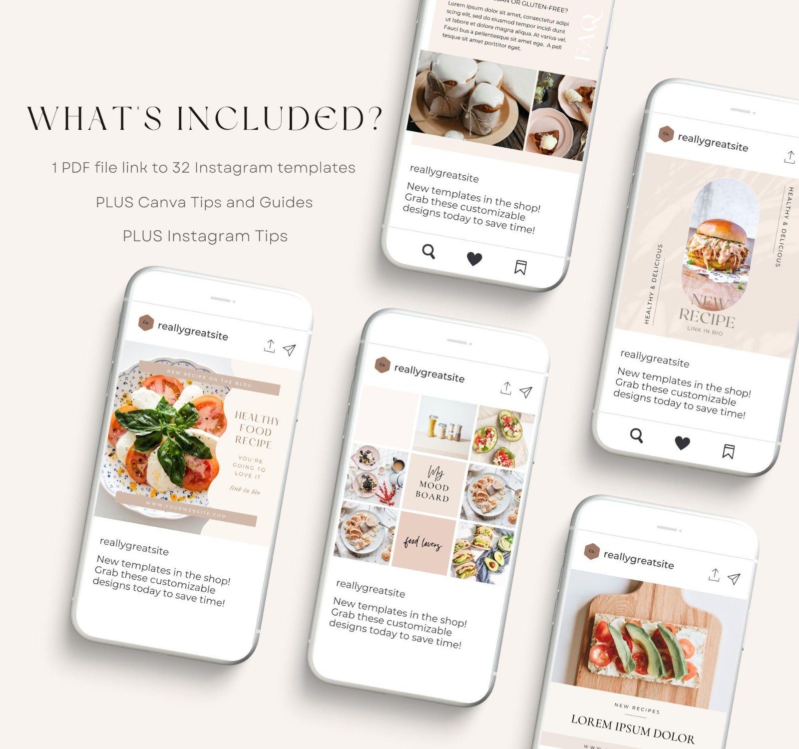 Digital Instagram Templates Canva Editable Food Lovers Social Media Content Kit
