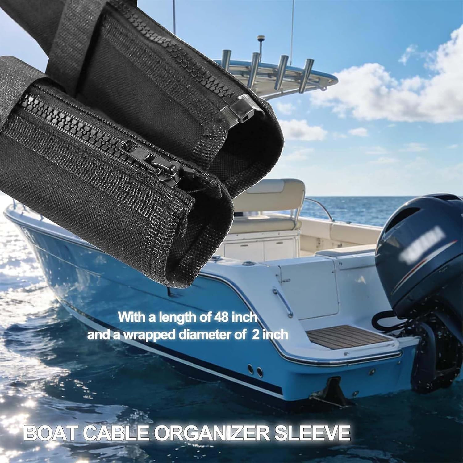 48 Inch Black Trolling Motor Cable Sleeve | Waterproof Weather-Resistant Suitabl