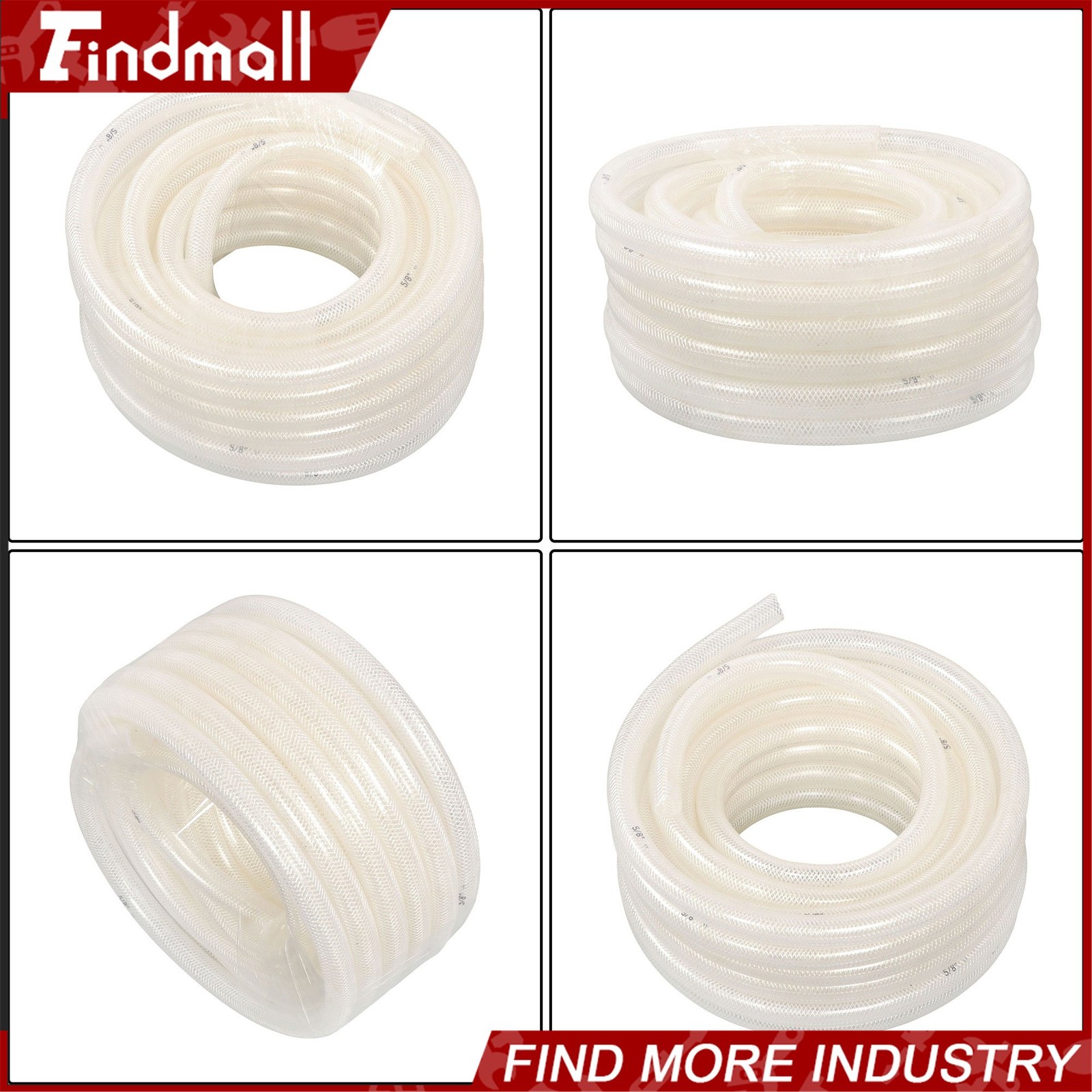 Findmall 50ft 5/8’’ ID × 7/8’’ OD Clear Braided PVC Hose High Pressure