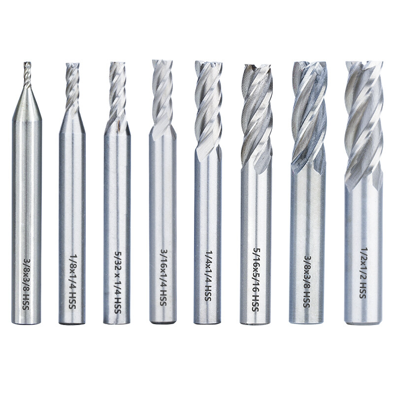 8 Set End Mill 4 Flute Milling Cutter HSS Straight Shank Drill Bit 1/16″-1/2”
