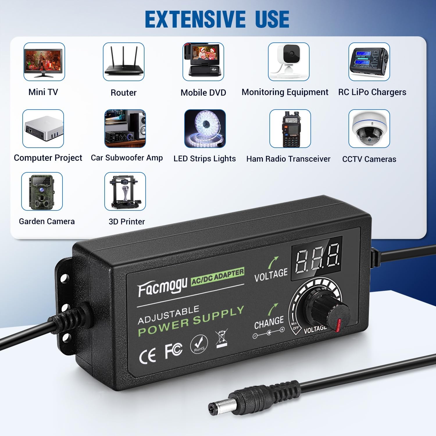 3V-12V 5A 60W Adjustable Power Supply with LED Display, Variable DC 3V 5V 6V …