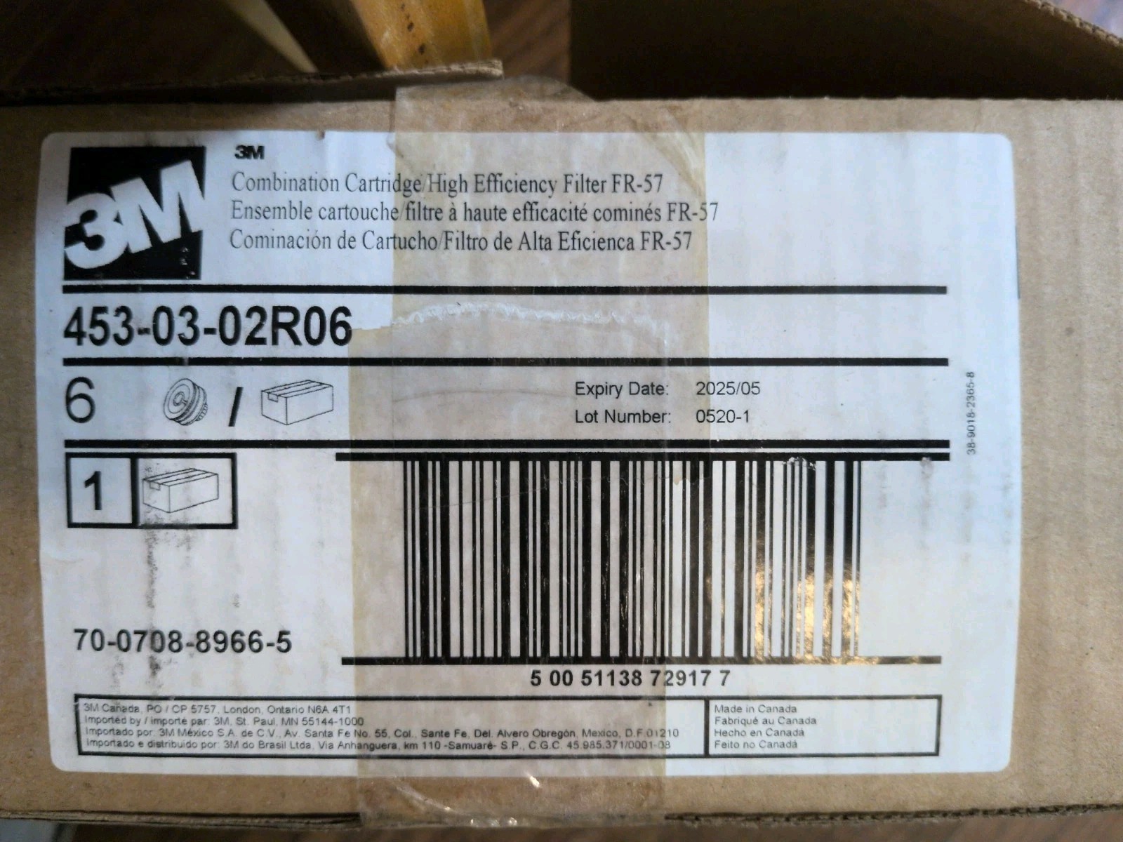 6 3M Respirator Filter Cartridges 453-03-02R06, FR-57, EXP 1/2025