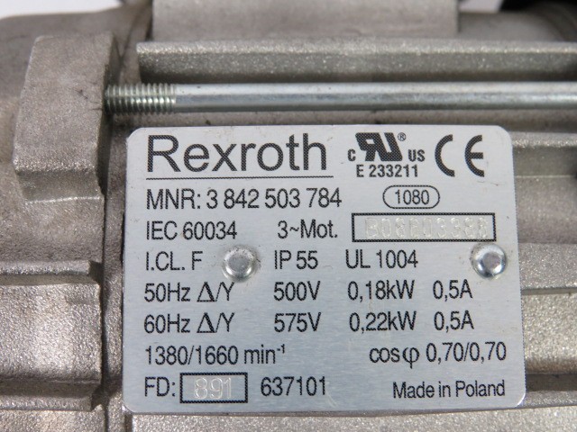 Rexroth 0.18/0.22kW 1380/1660RPM 500/575V 3Ph 0.5A 50/60Hz USED