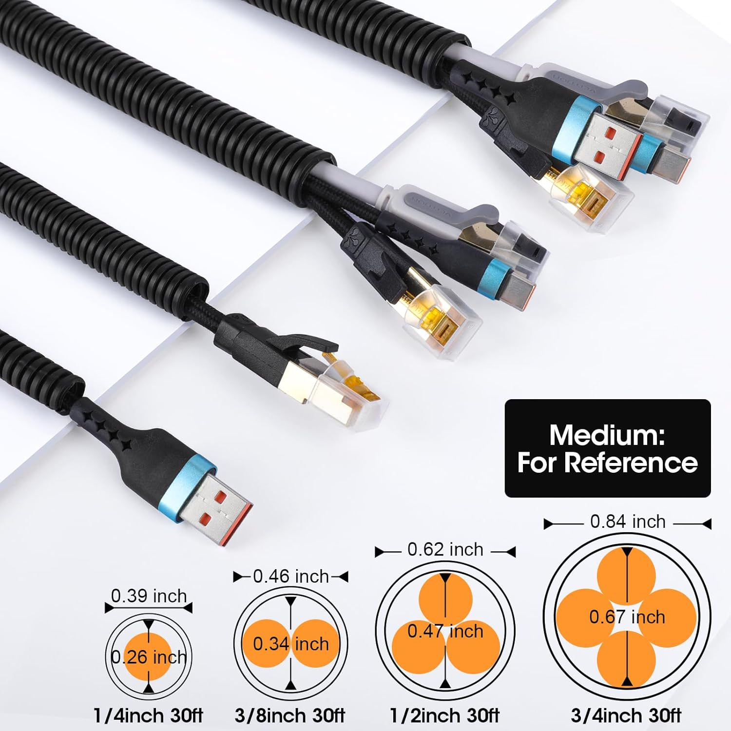 Wire Loom 1/4″, 3/8″, 1/2″, 3/4 Inch X 30 FT, Split Wire Loom Tubing Wire Condui