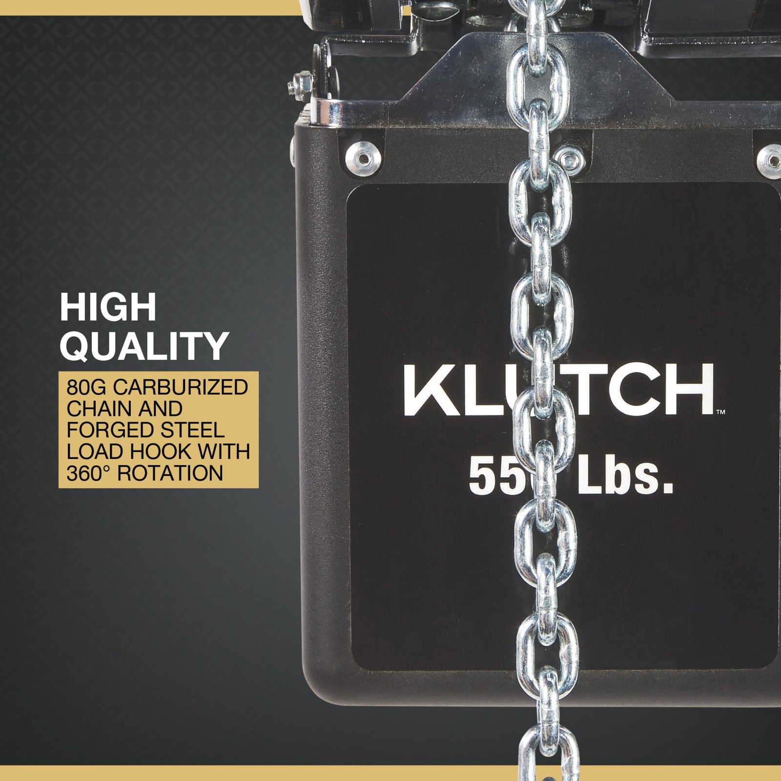 Klutch Chain Hoist Kit, KLiQ 20V, Battery-Powered, 500-Lb. Capacity, 9.85ft.
