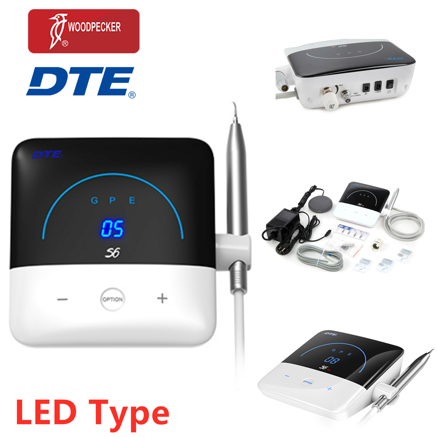 Woodpecker DTE S6 LED Dental Ultrasonic Scaler HD-8L LED Handpiece 7 Piezo Tips