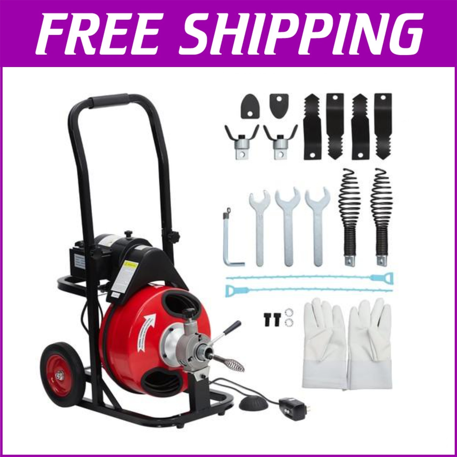 75 ft x 1/2 in Auto Feed Drain Cleaner Machine Portable Sewer Snake Auger 110V