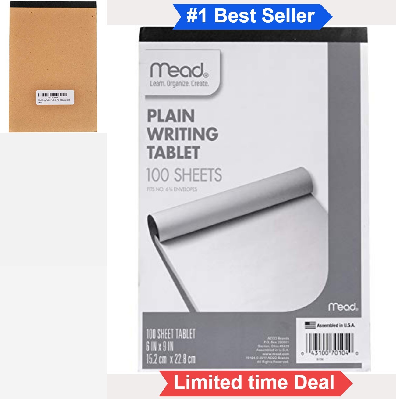 Writing Tablet 6×9 Plain Unruled Paper Pad 100 Sheets Topbound White No Lines