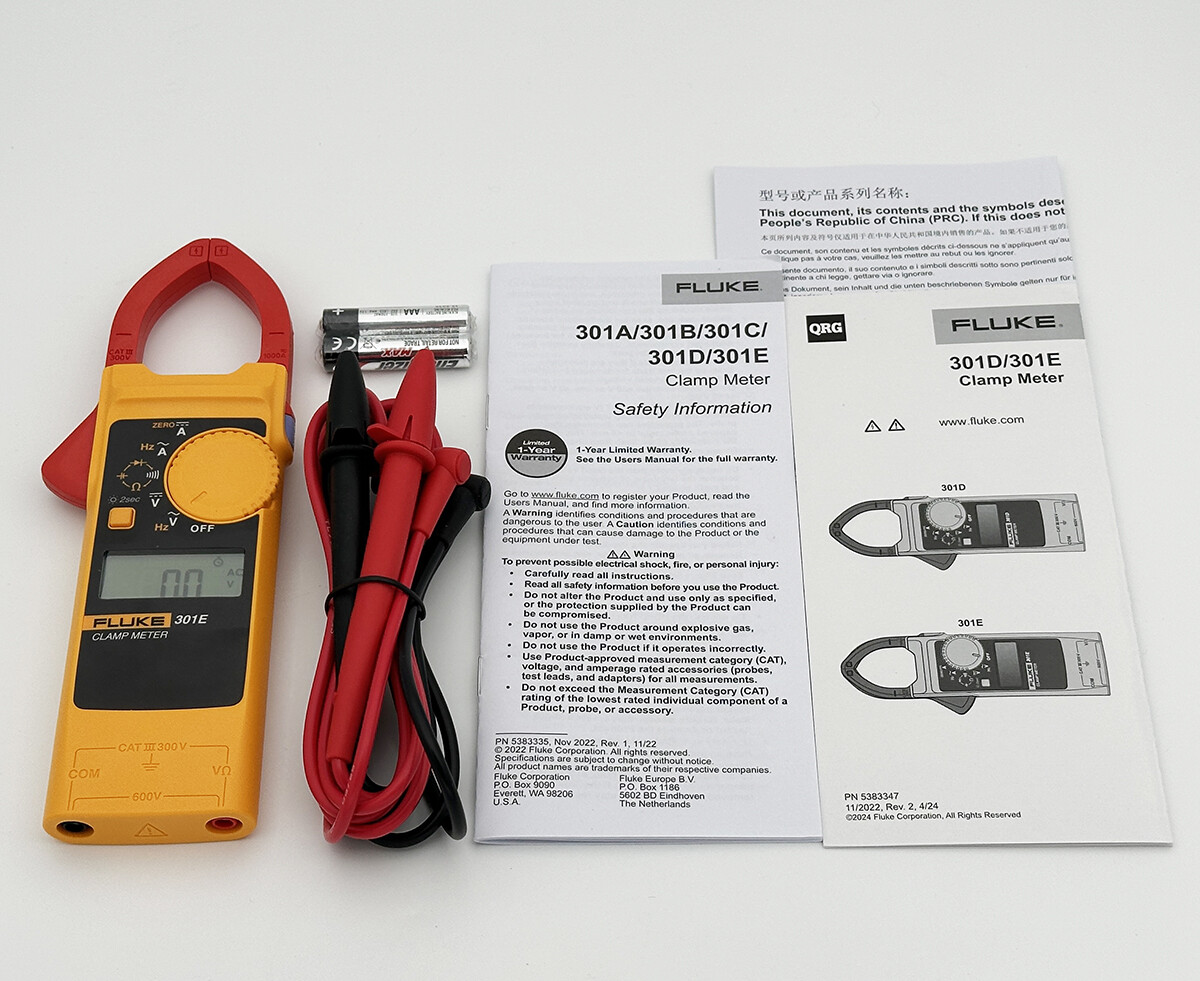Fluke 301E AC/DC Clamp Meter 1000A AC/DC Voltage 600V Backlight Resistance Diode