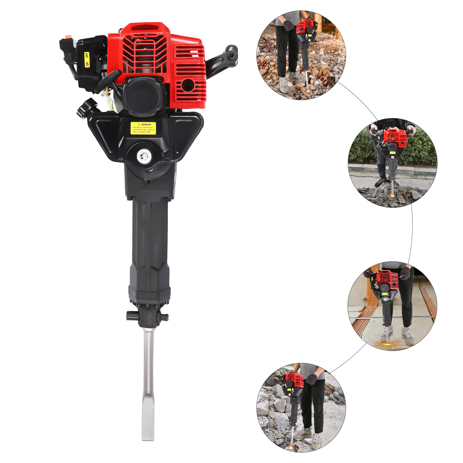 55J Gasoline?Powered Demolition Jack Hammer Concrete Breaker w/ 2 Chisel Bits