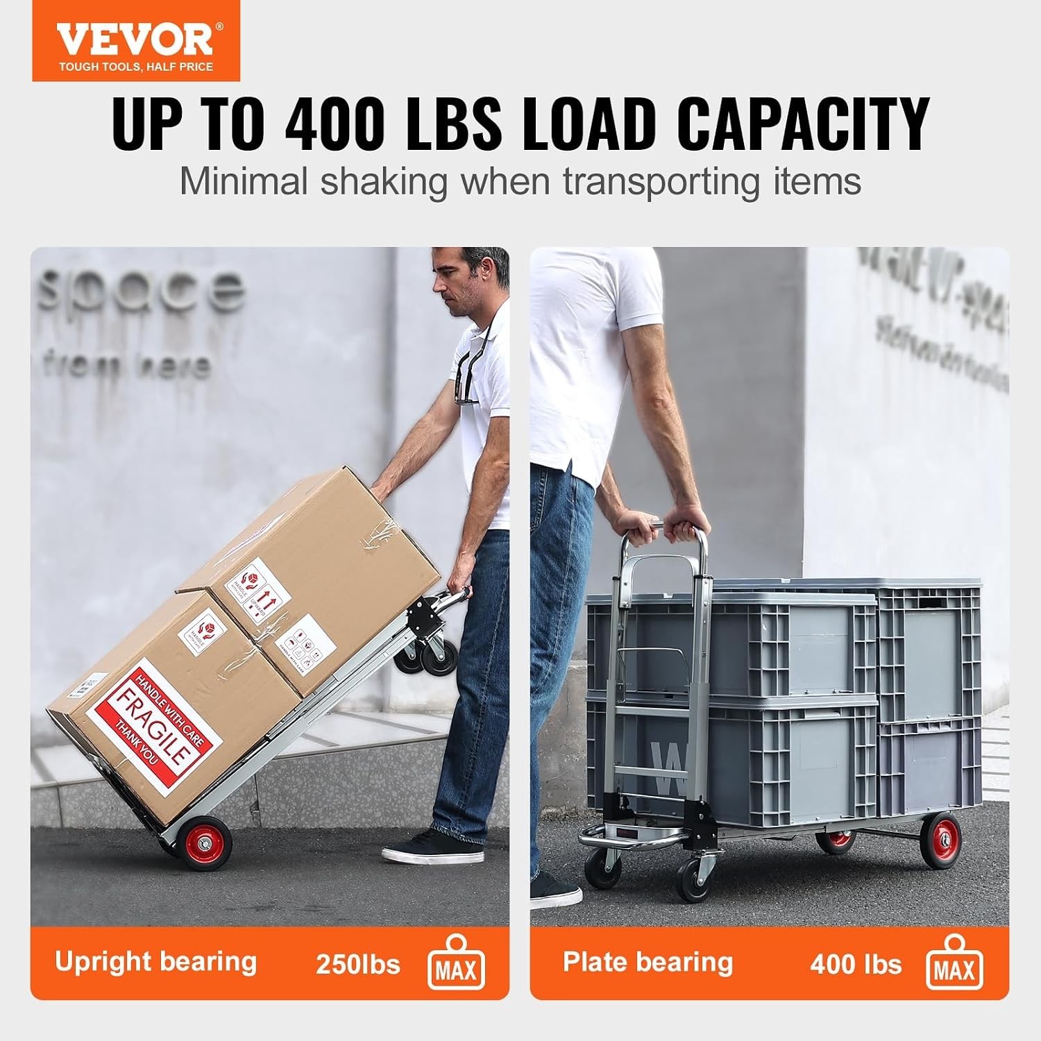 Heavy Duty 2-in-1 Aluminum Folding Hand Truck – 400 lbs Capacity & Rubber Wheels