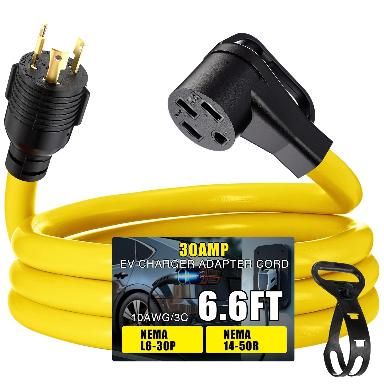 6.6FT NEMA L6-30P to 14-50R EV Adapter Cord 3 Prong 30 Amp L6-30 Locking Plug…