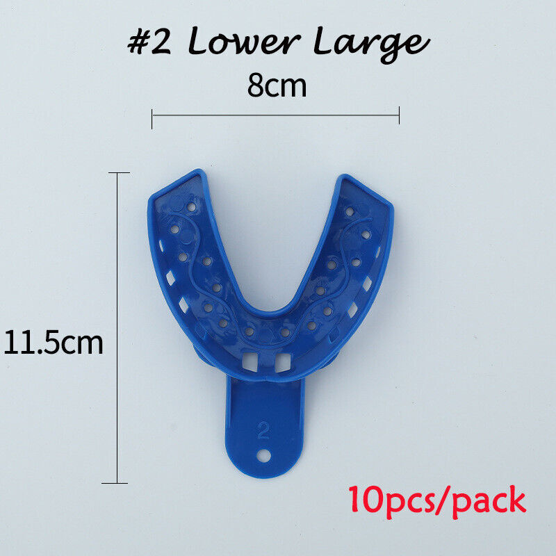 2/10Pcs Dental Plastic-Steel Impression Trays Blue Materials Upper+Lower L M S