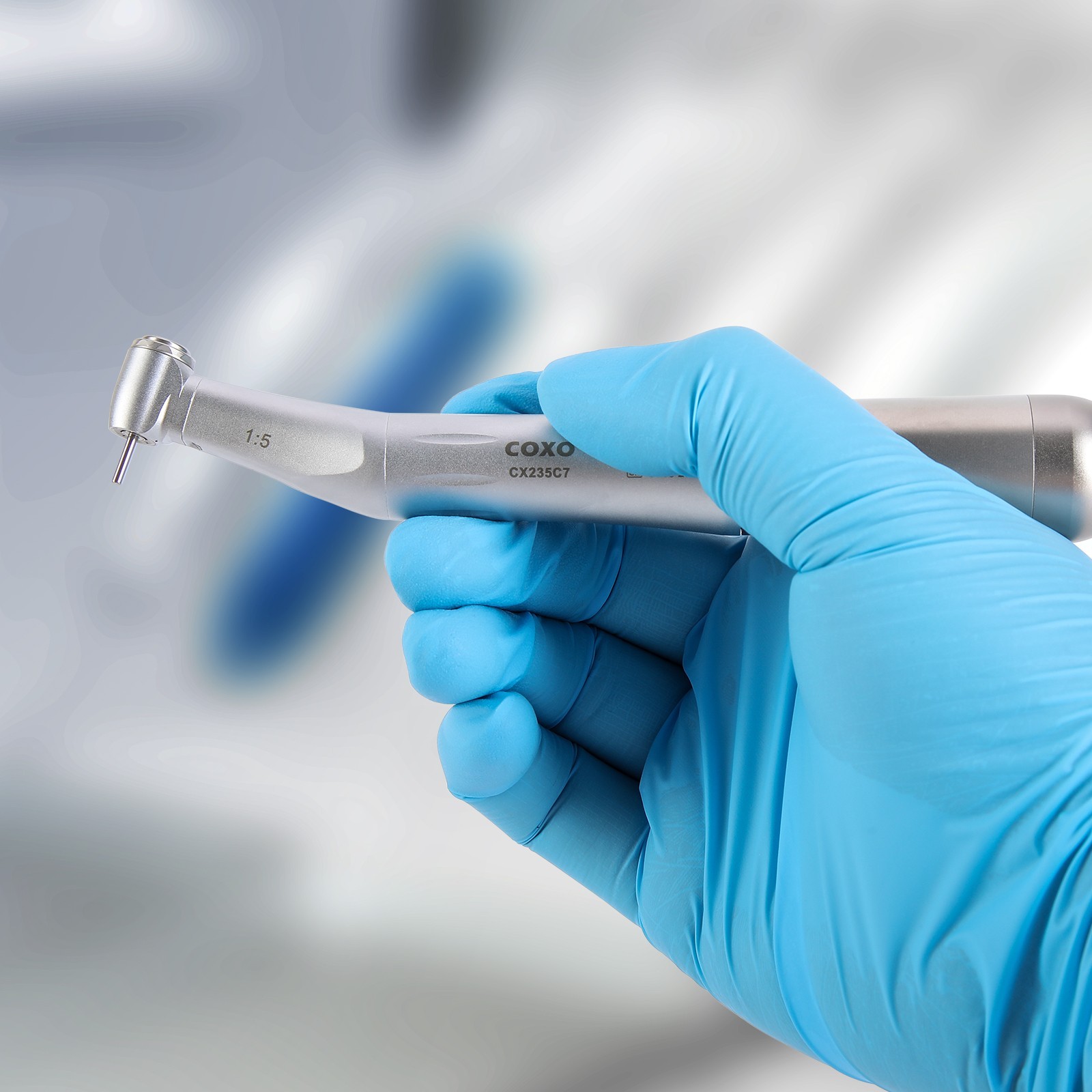 COXO CX235C7 Dental Fiber Optic LED Standard Head 1:5 Contra Angle Handpiece