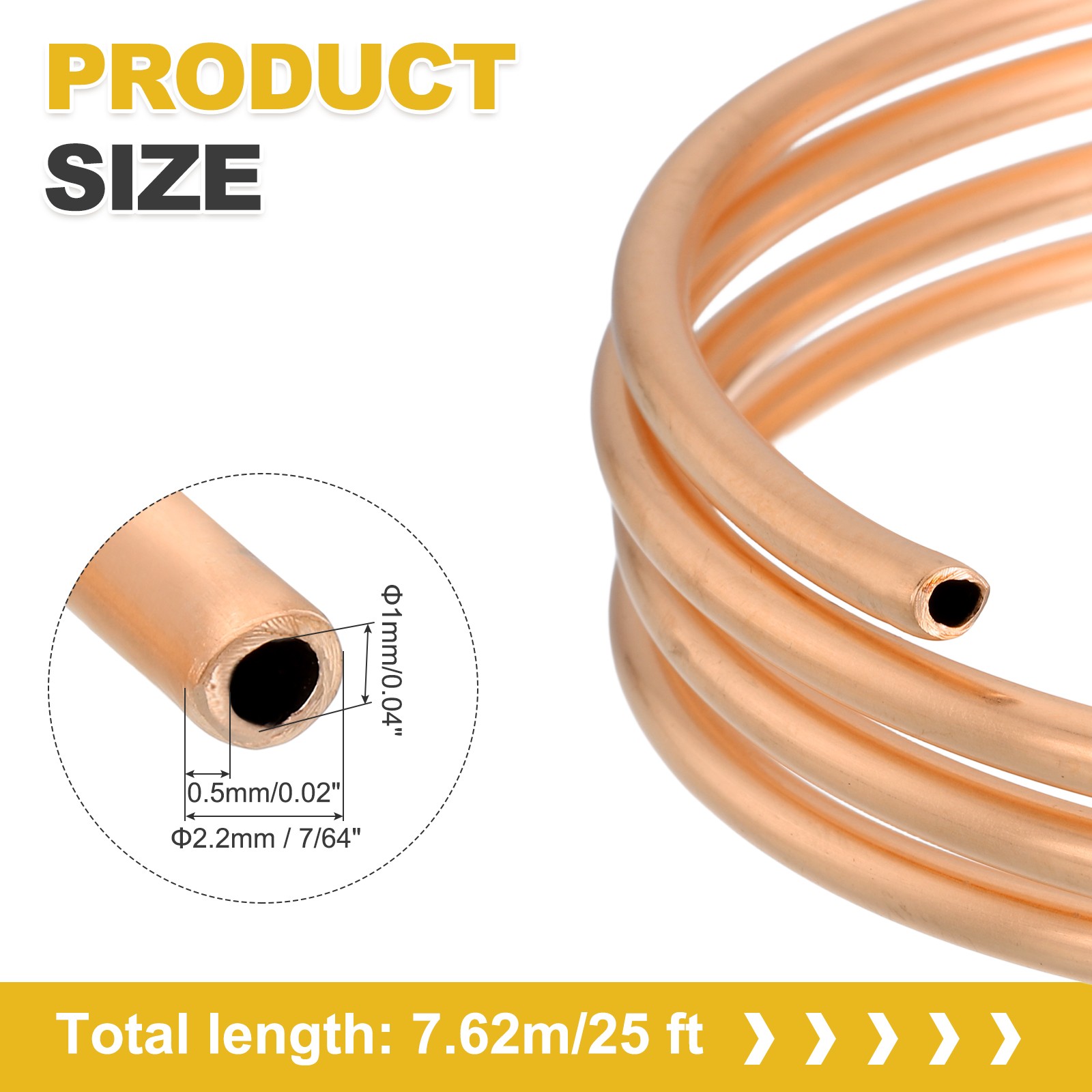 T2 Copper Tubing 0.04″ID x 7/64″OD x 25Ft 99% Pure Copper Refrigeration Tube