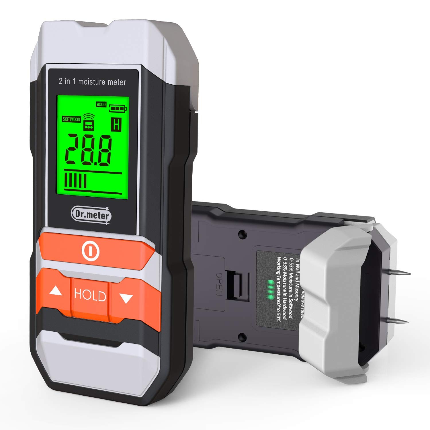 [Upgrade] Wood Moisture Meter, Dr.meter 2 in 1 Pin & Pinless Multifunctional