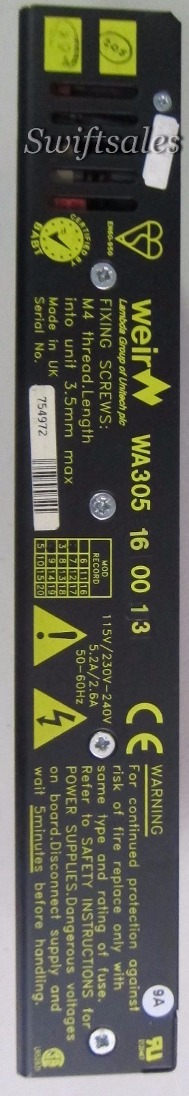 Weir Lambda UK WA305 16 00 13 – 300W Switching Power Supply – Fully Load Tested