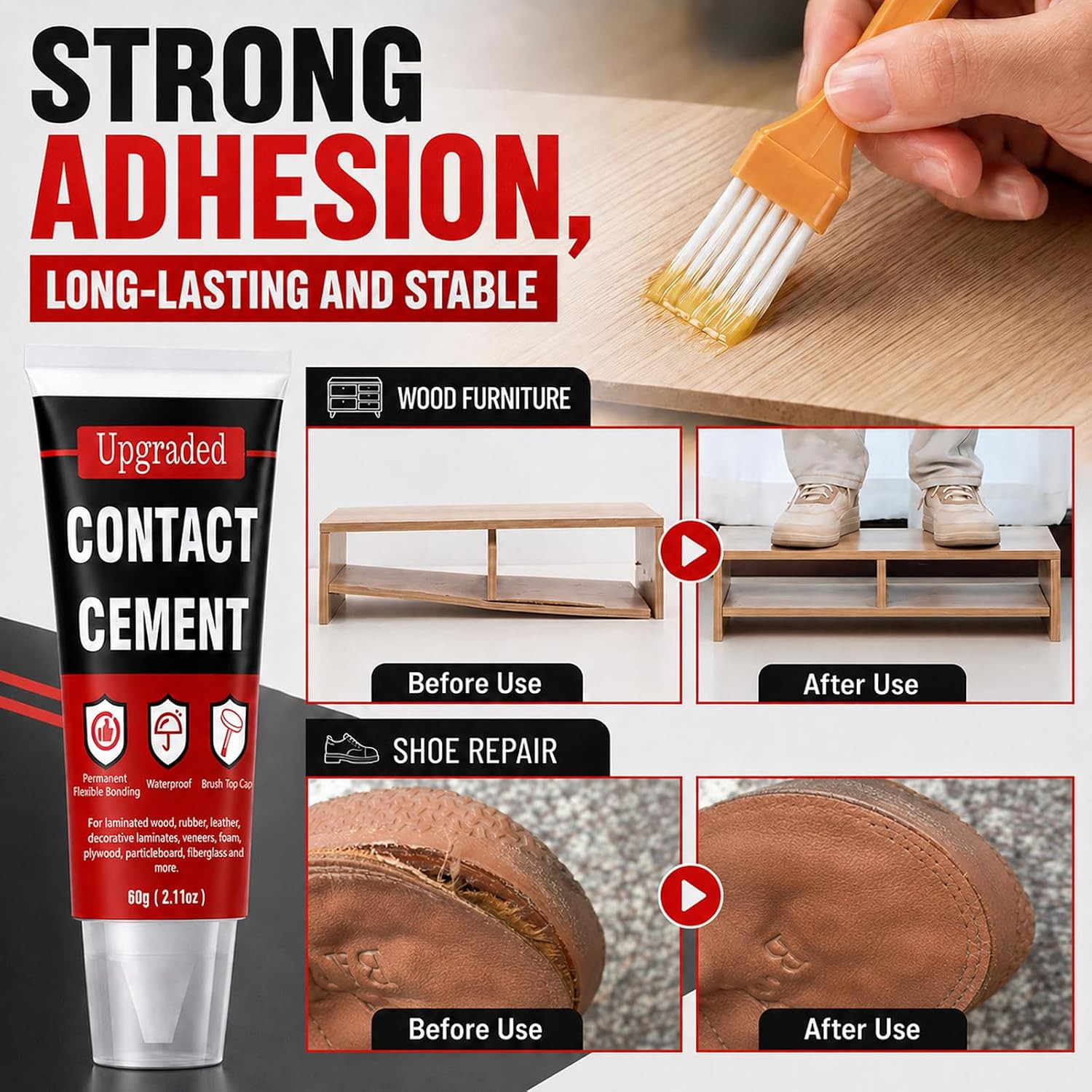 Contact Cement Adhesive 2.11 Oz, High Performance Neoprene Contact Adhesive with