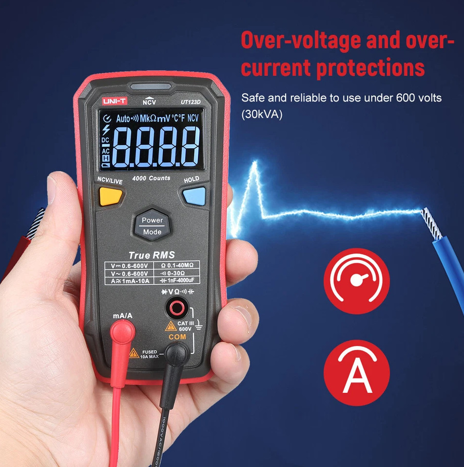 UT123D Digital Multimeter, Smart, True Rms, CAT III 600V, 4000 counts