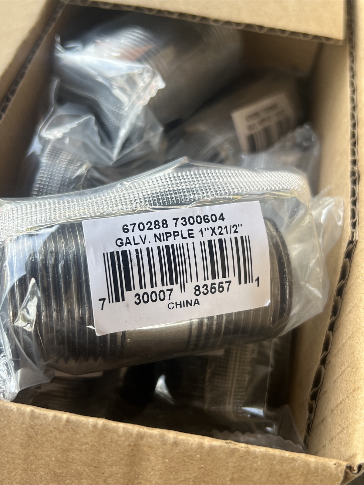 10 Pk Of 1 Inch x 2-1/2 Inch Galvanized Steel Nipple