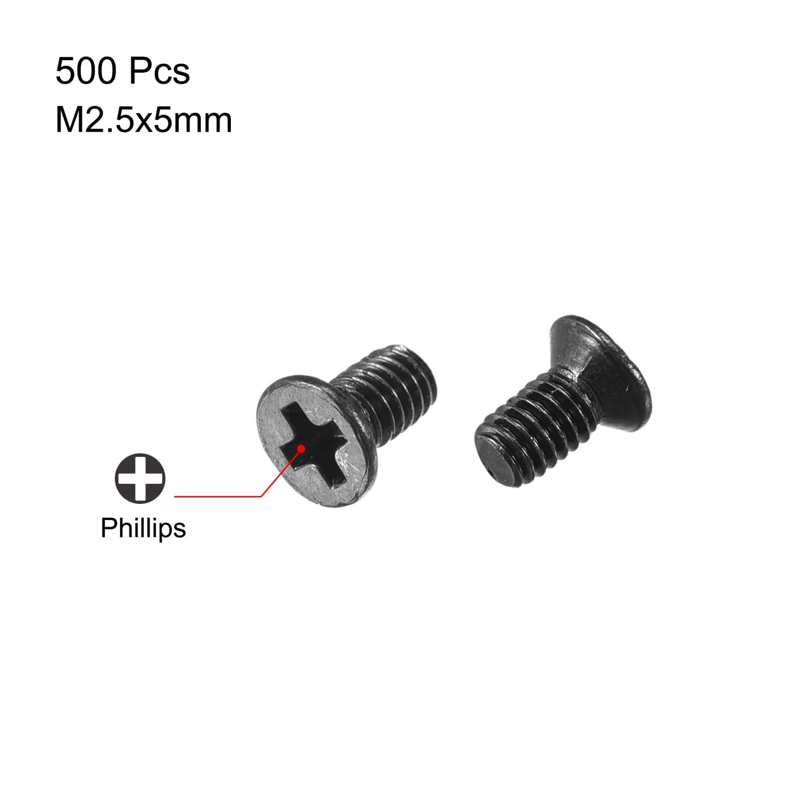 M2.5 x 5mm Phillips Flat Head Screws Carbon Steel Machine Screws Black 500pcs