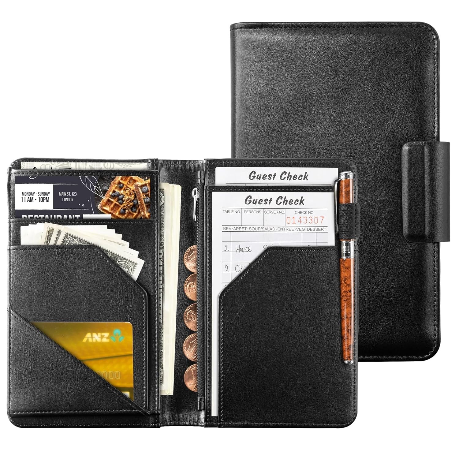 Server Book – 5.12″ x 7.91″ Waiter Wallet Organizer in Genuine Leather, with …