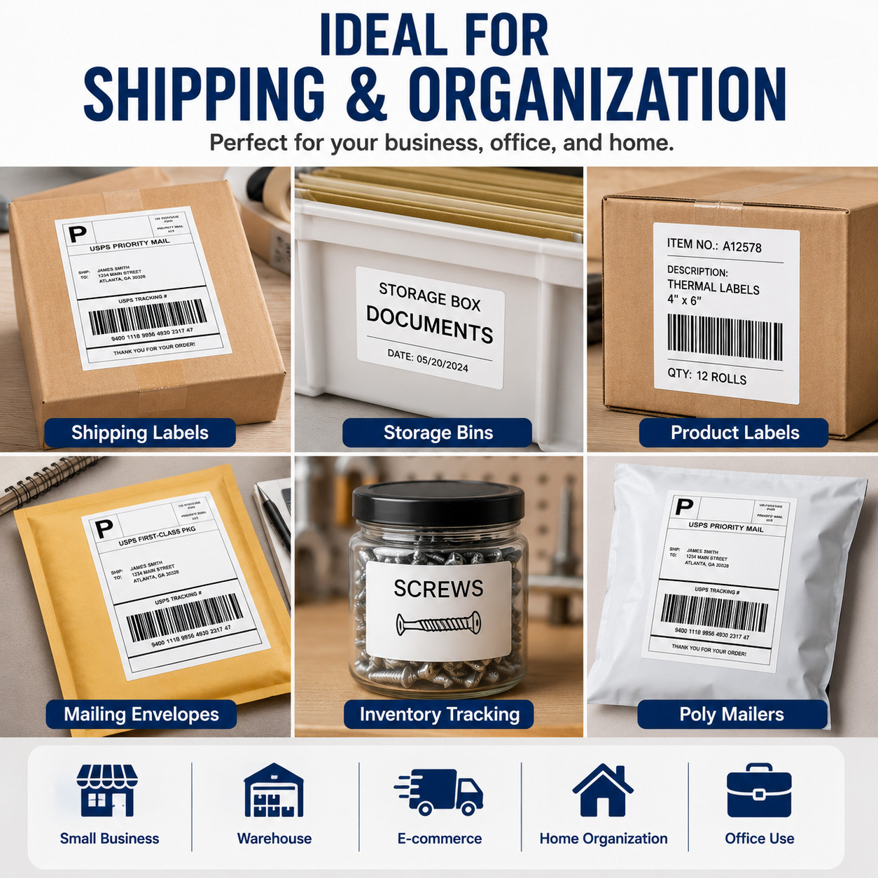 Direct Thermal Labels White Perforated Strong Adhesive Water Resistant Stickers