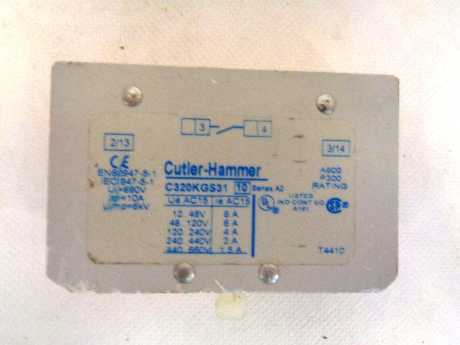 EATON/CUTLER-HAMMER AUXILLARY CONTACT C320KGS31 SERIES A2