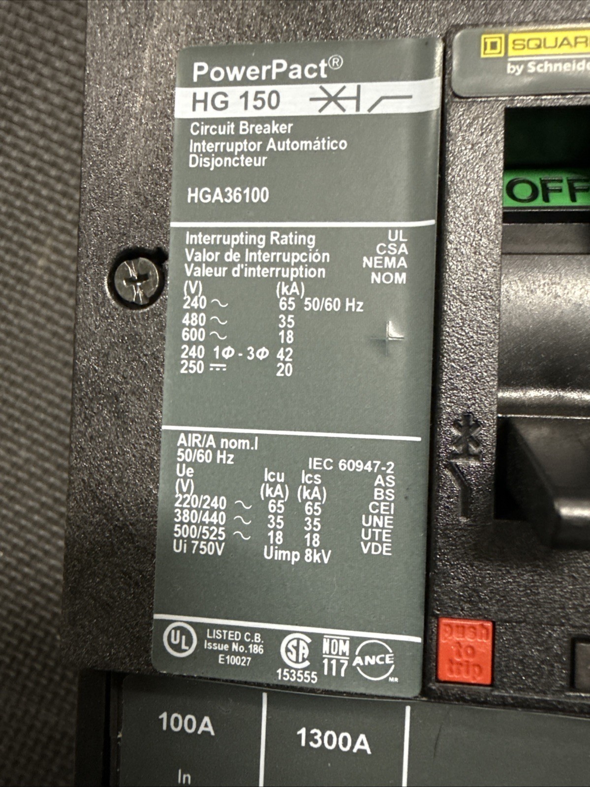 HGA36100 – Square D PowerPacT HGA 100A 3P 600V Molded Case Circuit Breaker