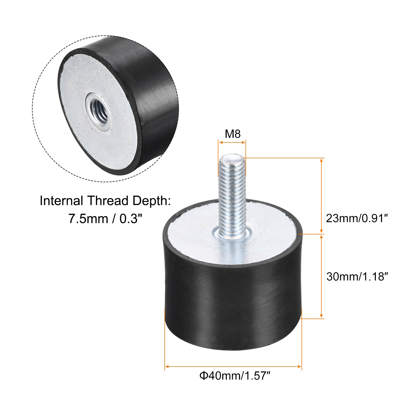 4pcs Rubber Mount M8 Male/Female Vibration Isolator Shock Absorber D40mmxH30mm