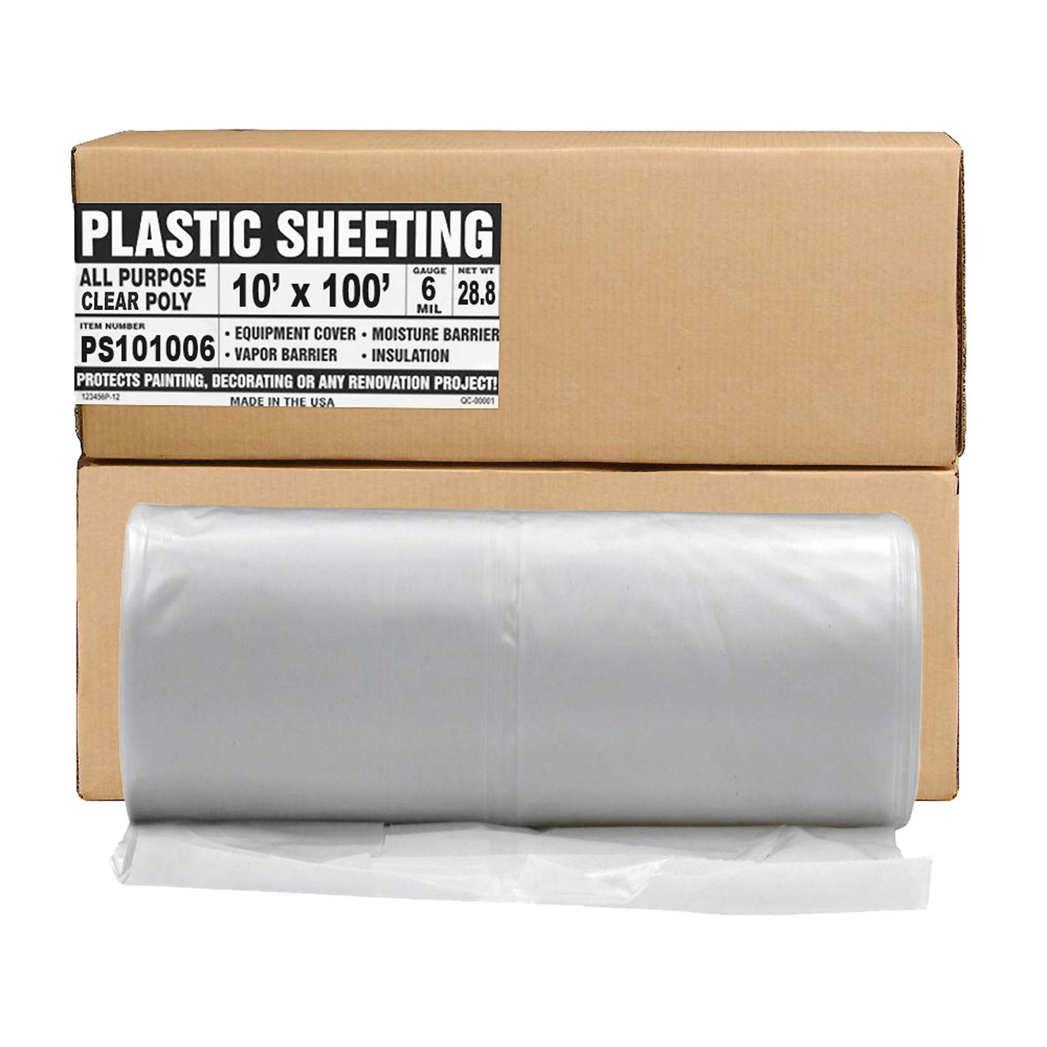 Plastic Sheeting – 10′ X 100′, 6 MIL Heavy Duty Gauge – Clear Vapor and Moisture