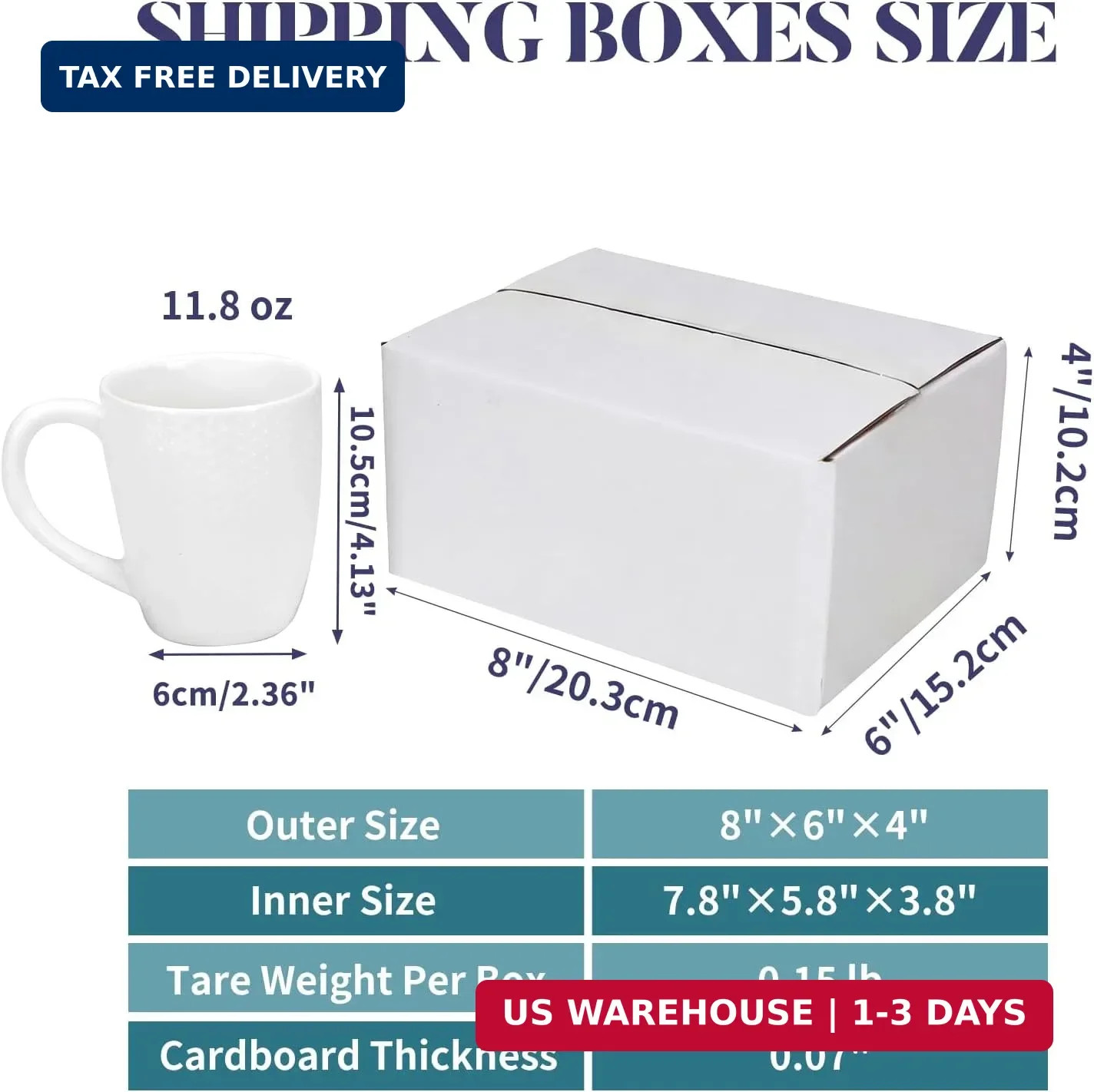6 Pack Shipping Boxes 8x6x4 Inches, White Corrugated Cardboard Mailing Box for P