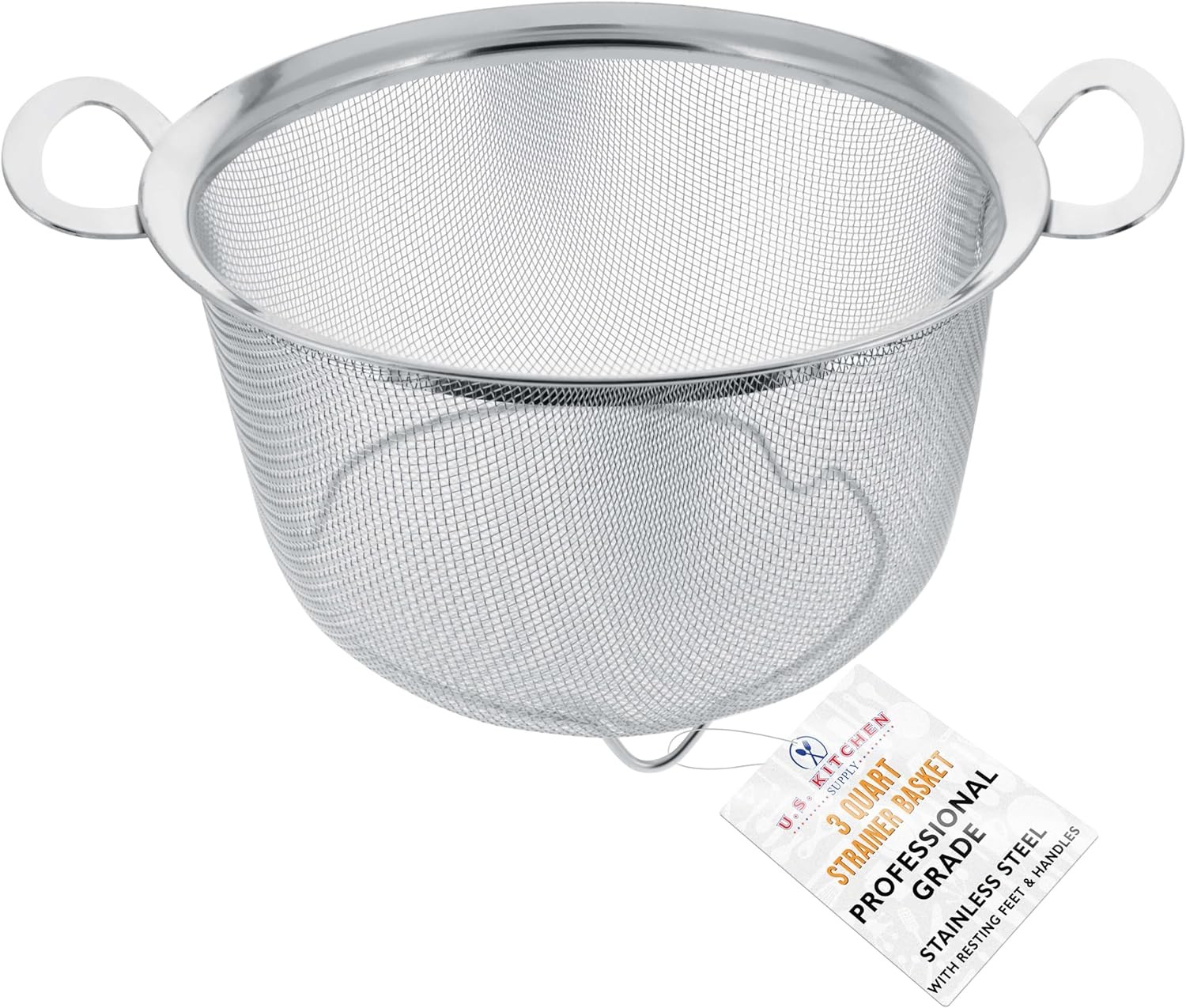 U.S. Kitchen Supply 3 Qt Stainless Steel Colander with Handles