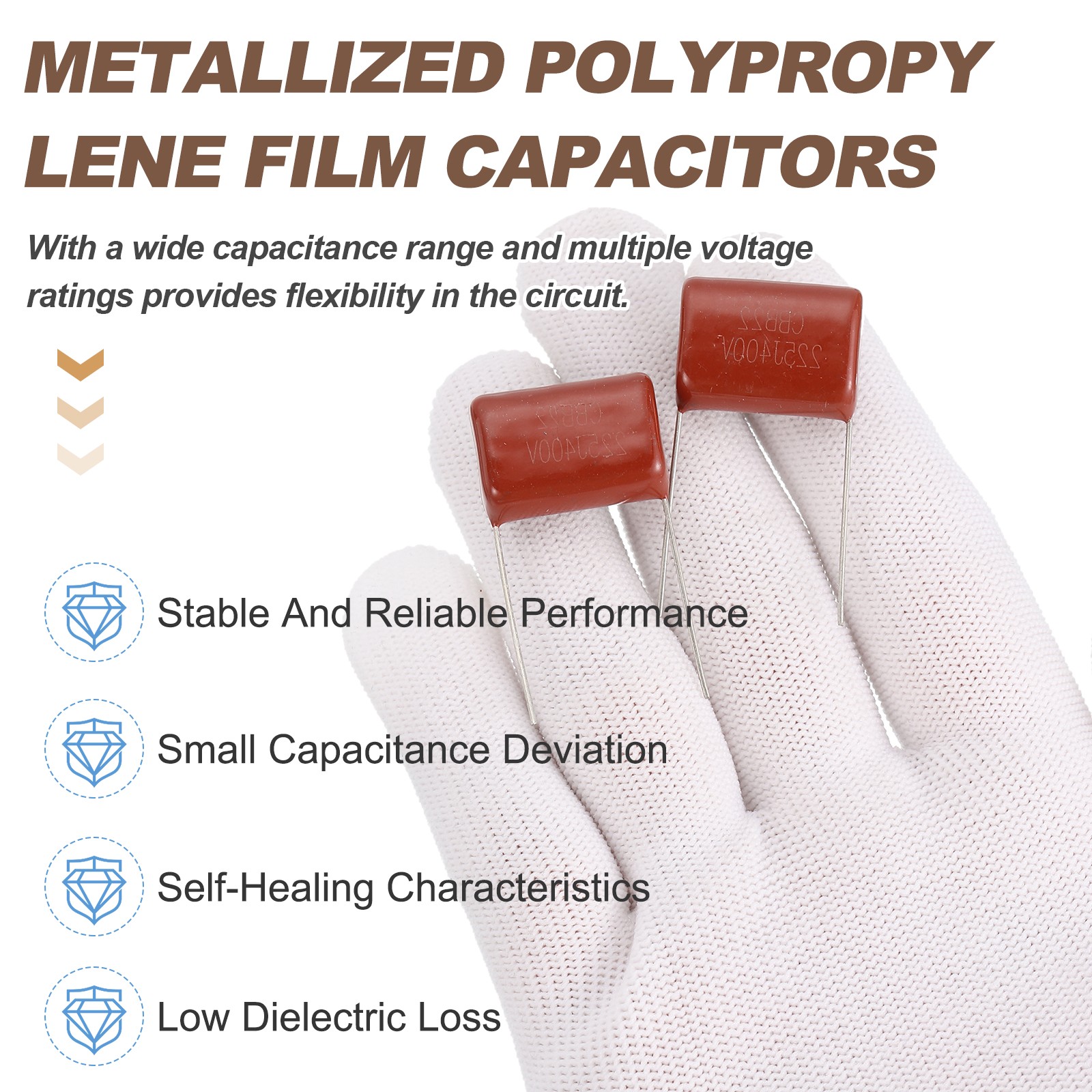 100pcs CBB22 Capacitor 400V 225J 2.2UF Metallized Polypropylene Film Capacitors
