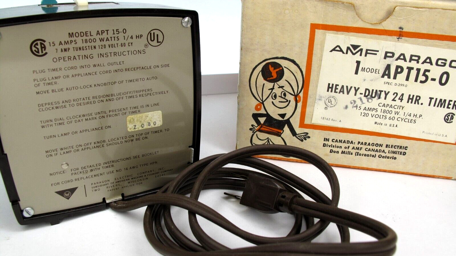 Vintage AMF Paragon APT15-0 Heavy Duty 24 Hour Timer 15 Amps 1800 Watts