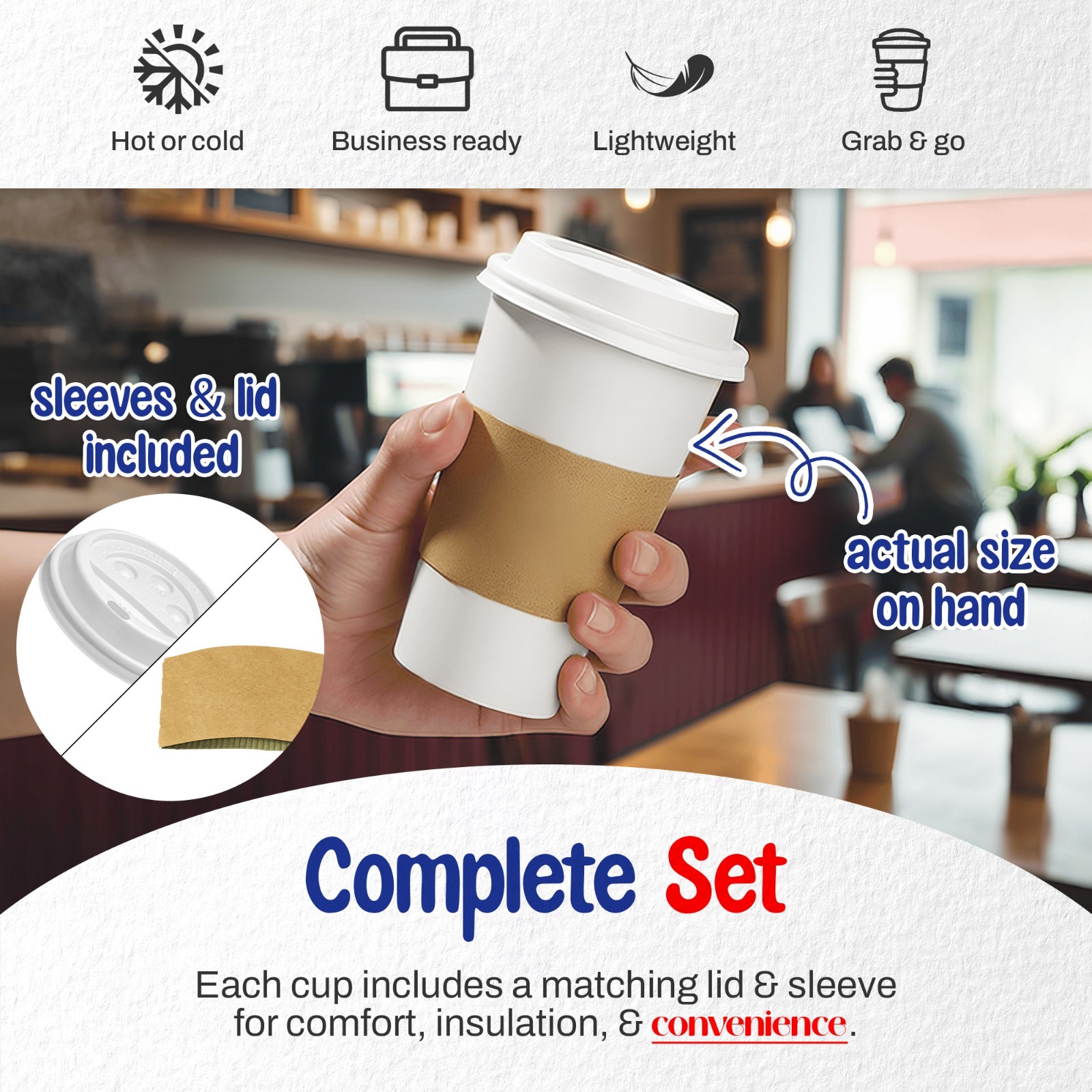 MT Products 16 oz Paper Coffee Cups with Lids and Sleeves – Set of 30