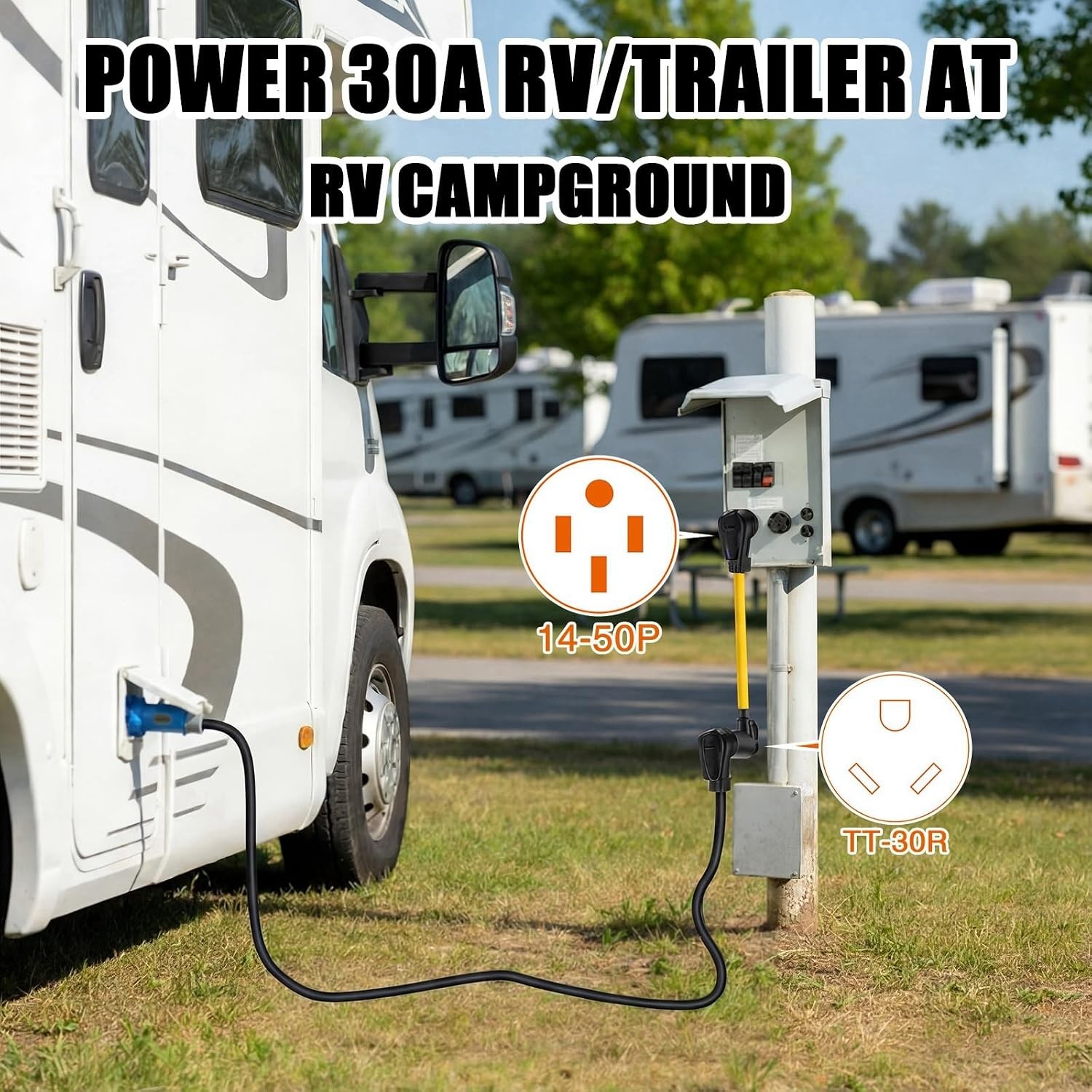 3 Pcs RV Generator Adapter Cord Kit, 14-50P/5-15P/L14-30P to TT-30R, 50A to 30A,