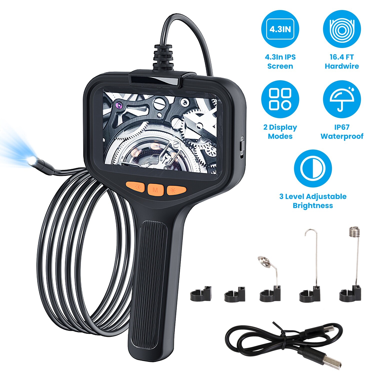 4.3in Inspection Camera Articulating Borescope Endoscope Camera for Plumbing US