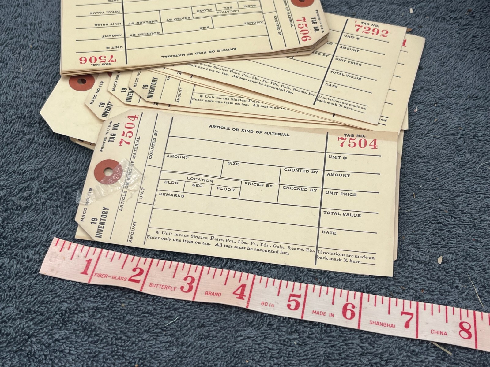 vintage deadstock inventory store label tags office antique numbered lot 50