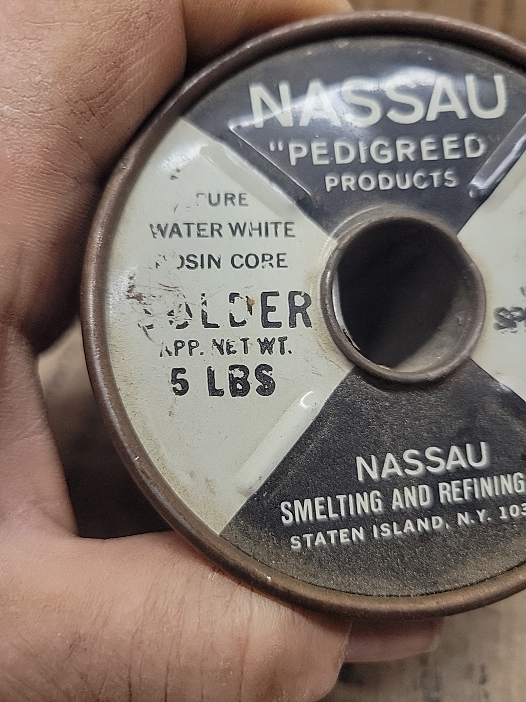 Vintage Nassau Pure Water White Rosin Core Solder  Spec-7076 4lb. roll