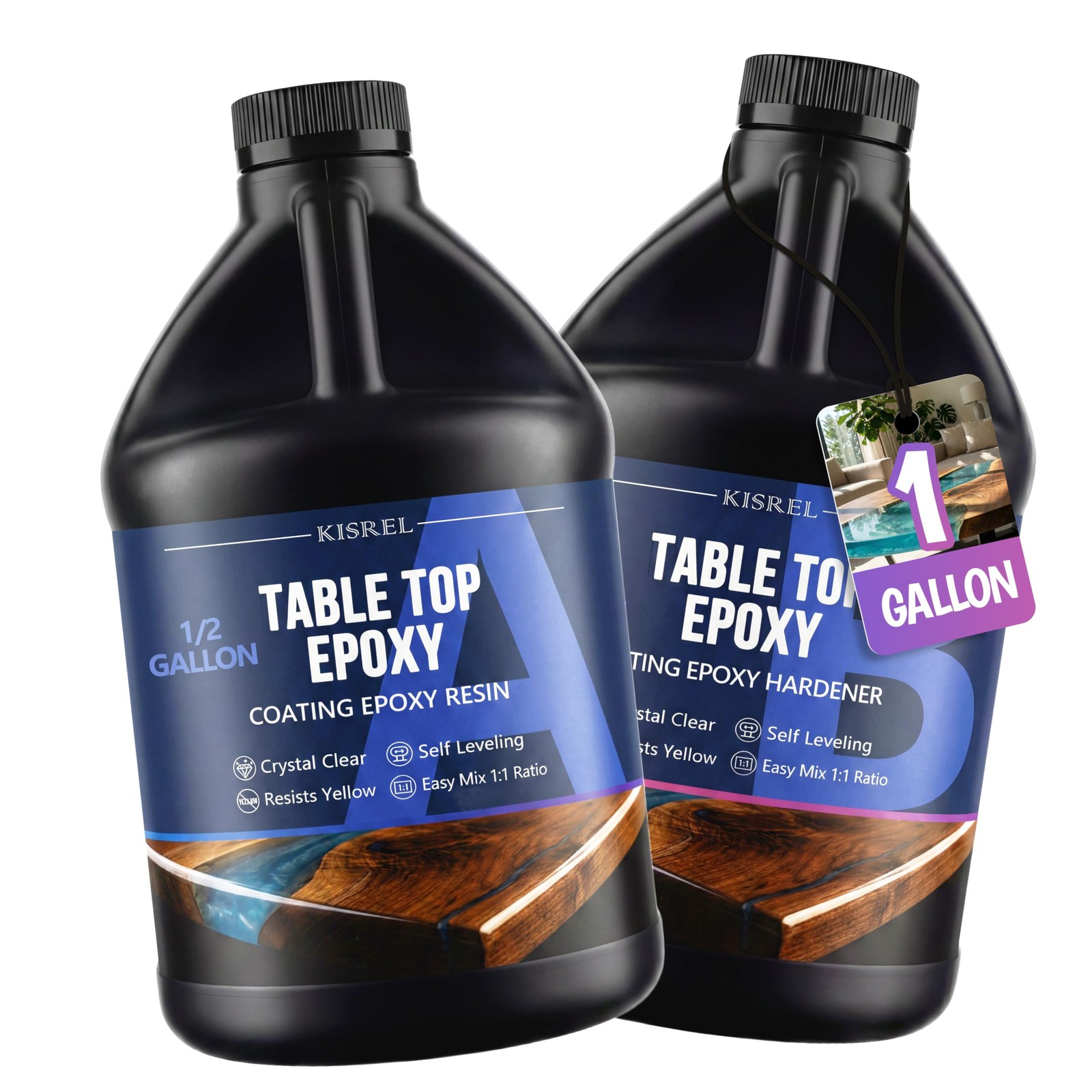 Table Top Epoxy Resin Kit 1 Gallon (1:1 ratio) – Crystal Clear Epoxy with Hig…