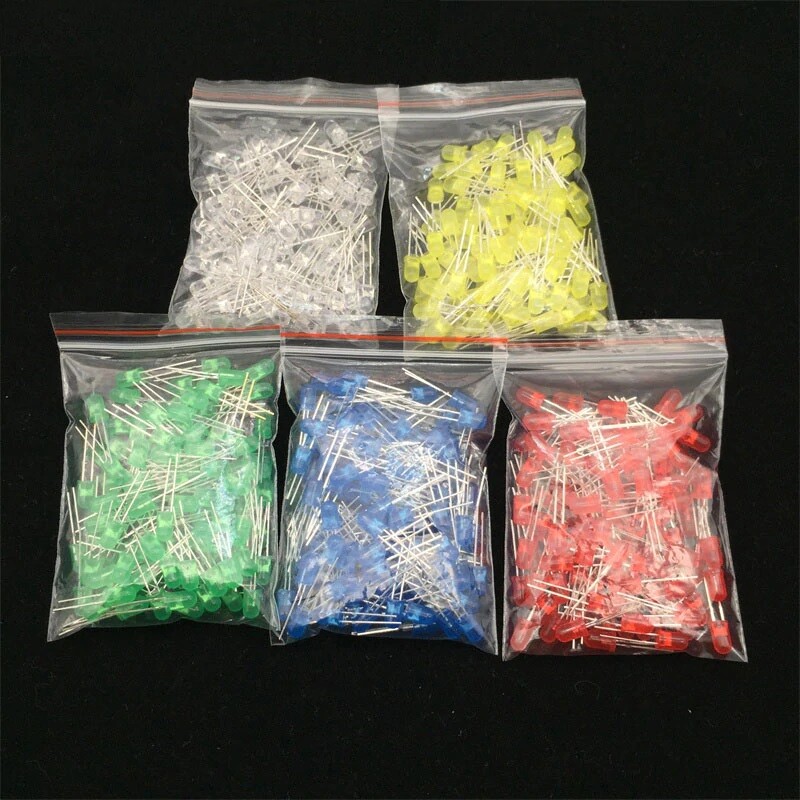 1000 Lot Single LEDs Round Top Diffused Light PCB Solder 5mm DC White/Red/Yellow