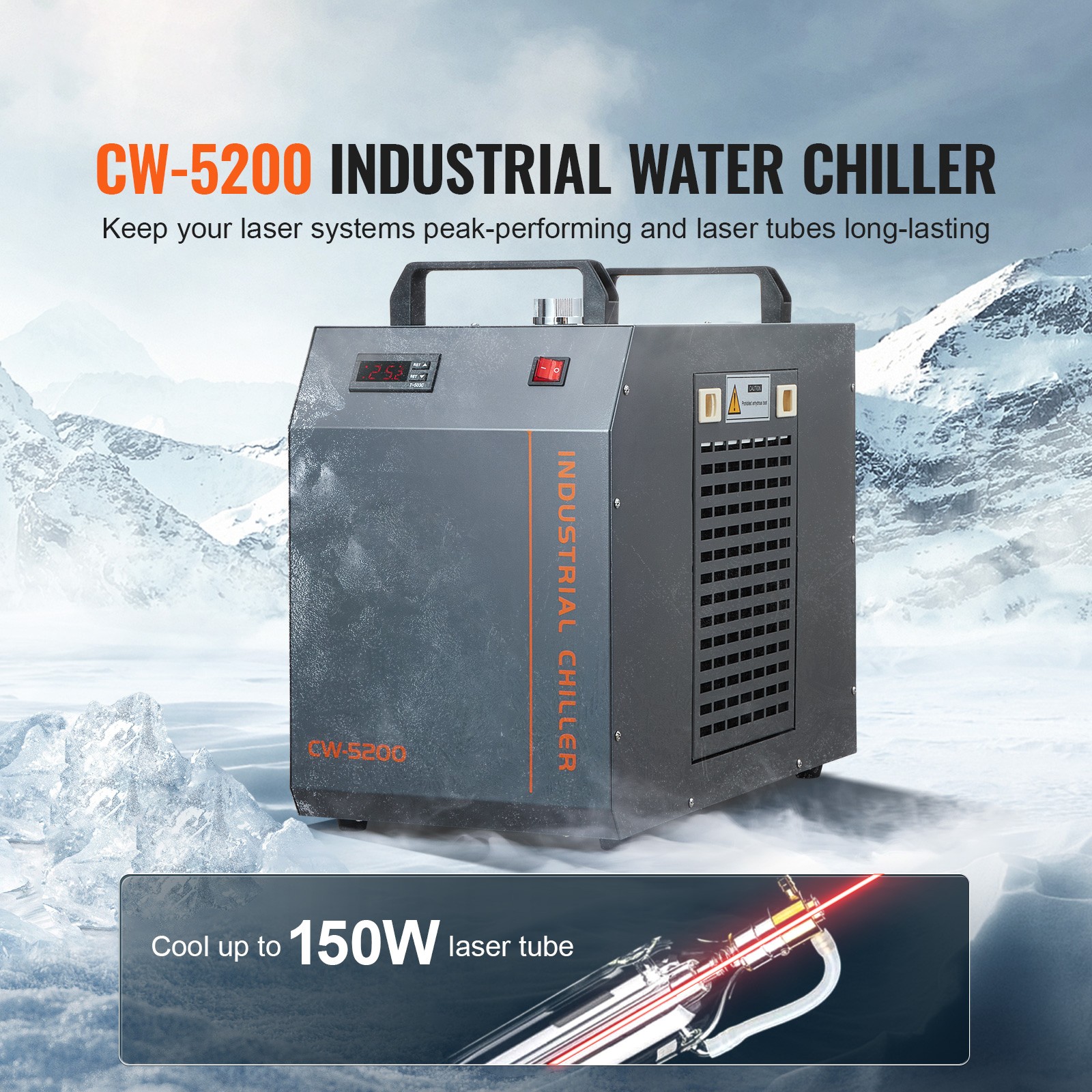 VEVOR Industrial Water Chiller CW-5200 7L 13L/min Laser Chiller with Compressor