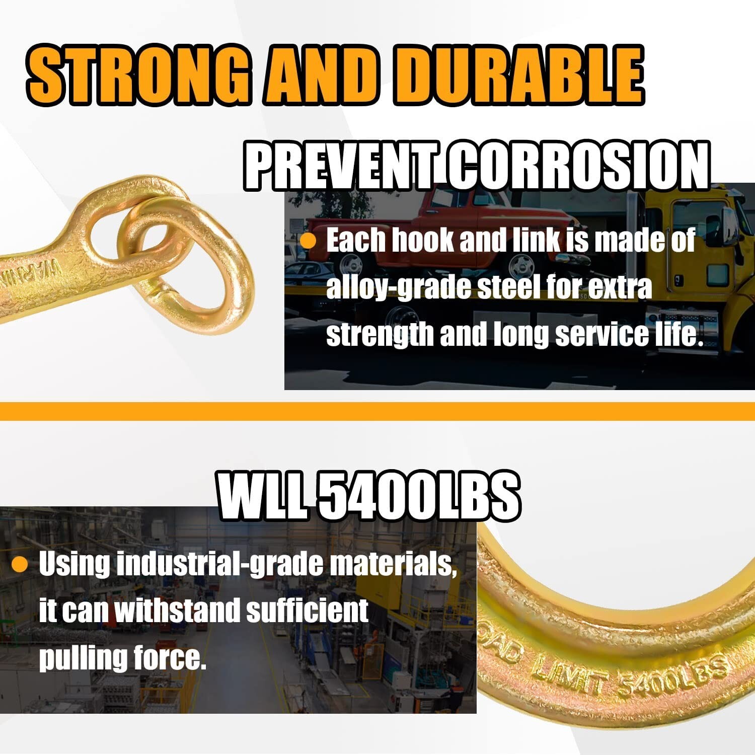 2 Pack 8 In J Hook,Short Tow Hook on Coupling Link,Yellow Zinc Plated J Tow Hook
