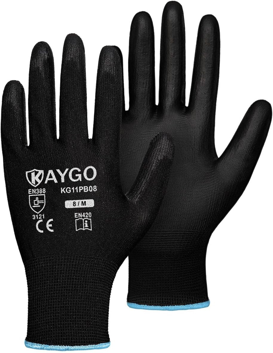 Safety Work Gloves for Men Women, PU Coated Palm & Fingers, KG11P | Smooth Grip,