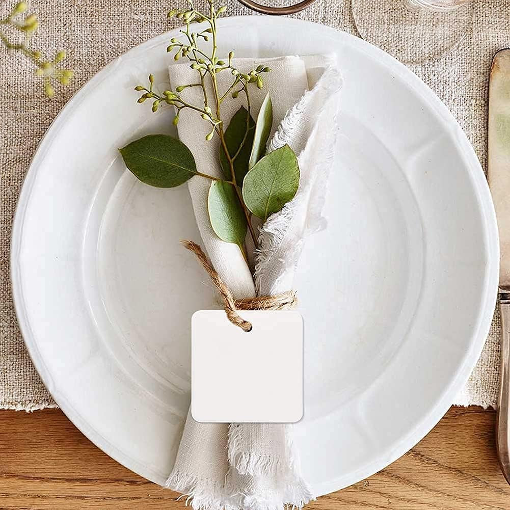 White Paper Gift Tags with String, 100PCS Square Hang Tags, 2.2 in Blank Present