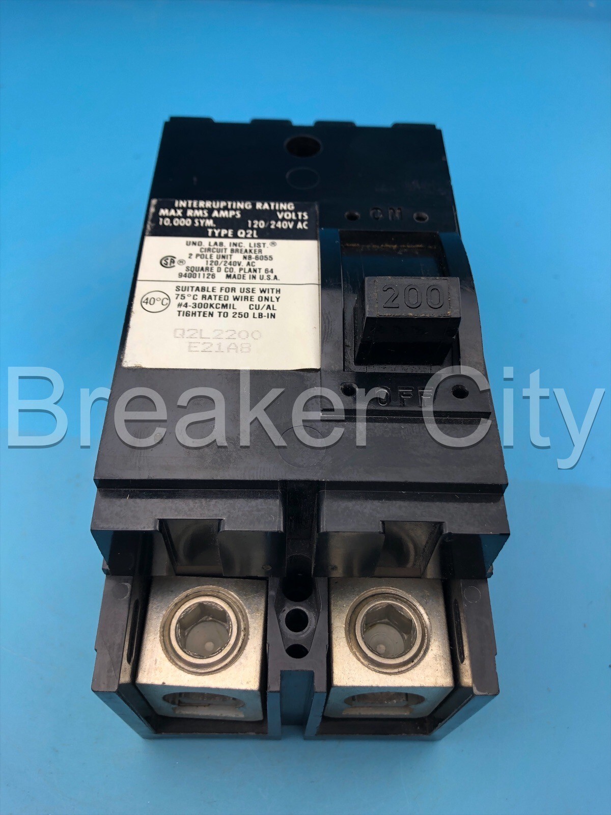 Square D Q2L2200 200 Amp 2 Pole Circuit Breaker Type Q2L 240VAC Main 200A *NICE