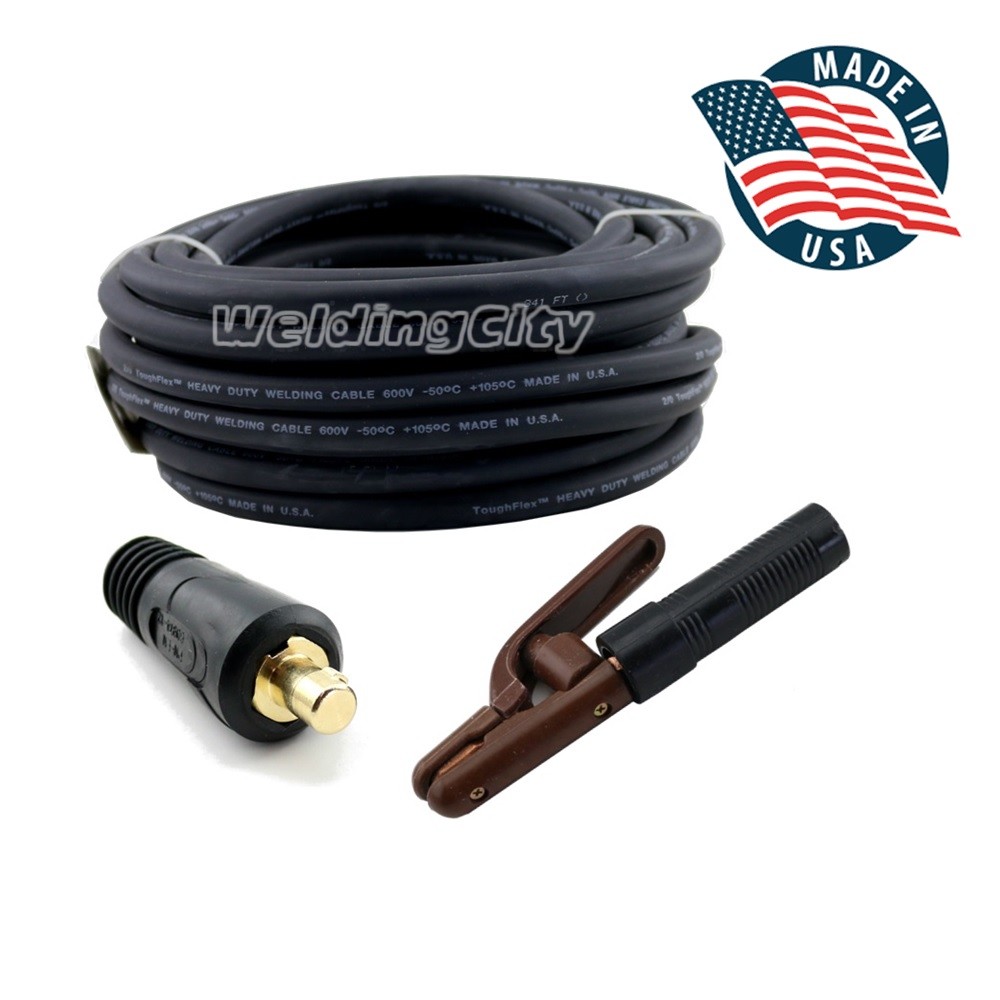 WeldingCity 15-ft #2 Gauge 2-AWG Welding Cable Lead 300A Stick Holder Dinse Plug